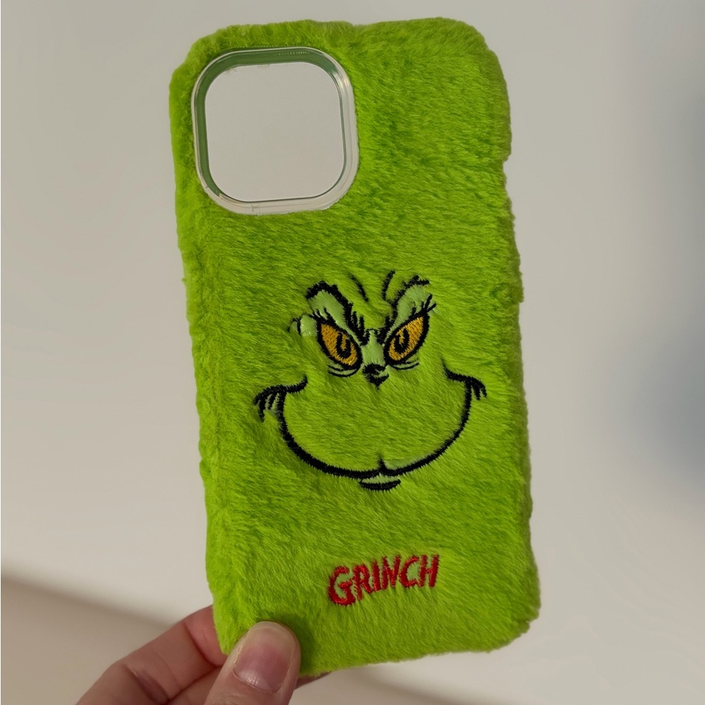 Green Grinch Furry Phone Case for IPhone 15